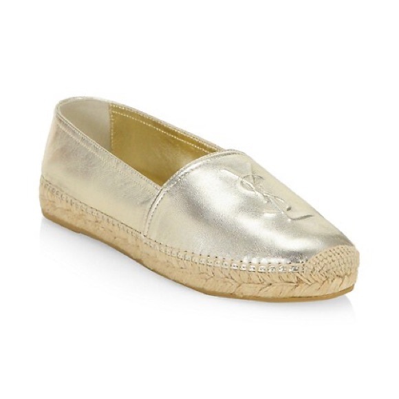 Yves Saint Laurent Shoes | Ysl Saint Laurent Logo Espadrilles Slipon Shoe Size 375 Gold | Poshmark